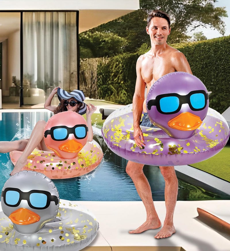 POZA Inflatable Duck Pool Float Tube- Heavy Duty Vinyl UV Resistant Confetti Pool Duck Floatie, Animal Pool Float Swim Ring Pool Inflatables for Kids and Adults for Beach, Party, Vacation - Image 5